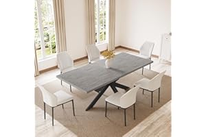 ‎JIEXI JIEXI Essgruppen Für 4-6 Personen, Esstisch Ausziehbar Mit Stühlen, Moderner Grauer MDF-Holztisch, Geeignet Für Wohnzimmer, Küche, Versammlungen Mit Vielen Personen (130-170cm Tisch + 6 Weiß Stühle)