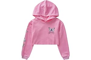 Aiihoo Enfant Fille Sweat Shirt Tie-Dye Papillon Imprimé T-Shirt Manche Longue Sweat Mignon Crop Top Sport Jogging Mode Haut Court Casual Confortable Sportswear 3-12 Ans