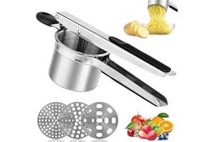CIRULLI schiacciapatate,schiacciapatate Acciaio inox a tre Maglie Intercambiabili,torchio per Melanzane in Acciaio inox per Preparare Purè di Patate,Puree e Succhi di Verdure lisci come Spremiverdure