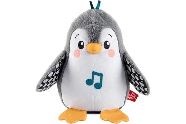 Fisher-Price Peluche Musicale Pingouin, Pour Le Jeu À Plat Ventre, Avec Musique Et Mouvement, Favorise La Vue, Le Toucher Et L’Ouïe, Effet Apaisant, Jouet Enfant, Dès LA NAISSANCE, HNC10