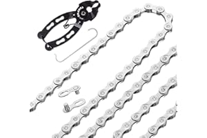 SUNBEAUTIFUL Catena per bicicletta a 9 scomparti, 116 maglie con rompicatena, robusta catena a sgancio rapido per bicicletta, in acciaio inox, set di attrezzi con rompicatena, catena per bicicletta MTB/Road/E-Bike