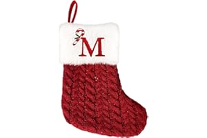 BKAZWE Chaussettes de Noël avec Initiale Brodée - 26 Lettres de l'Alphabet Rouge Vif - Bas de Noël Grande Taille à Suspendre pour Décoration de Cheminée et Sapin pour Remplir de Cadeaux
