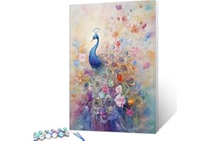Tucocoo Pintura de pavo real por números para adultos, kits de pintura al óleo digital sobre lienzo con pinceles y pigmento acrílico, imagen floral colorida abstracta para decoración del hogar,