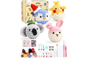 LORRTTA 4 Pcs Crochet Kit for Beginners, Complete Animal Crochet Kits with Step by Step Instructions, Video Tutorials, Perfect Soft Crochet Yarn Kit for Kids and Adults, Ideal Birthday Winter Christmas Gifts