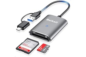 Beikell Lector de Tarjetas, Adaptador Tarjetas de Memoria USB 3.0 y USB C, 5 Gbps Rápida Transferencia Soporte SD/Micro SD/TF/SDHC/SDXC/MMC - Compatible con Computadora/Teléfono Móvil/Tableta etc.