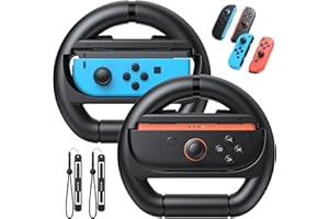 FASTSNAIL [Switch 1/2 Compatible Steering Wheels for Nintendo Switch2 & Switch1/OLED for Joy-Con2, Racing Wheels for Mario Kart World/8 Deluxe Gaming, Universal Joypad Wheels 2 Pack (Black,Black)