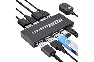 DGODRT DP KVM Switch 2 Porte 4K @ 60Hz, DisplayPort USB KVM Umschalterfür für UHD Monitor Tastatur und Maus, mit 2 DP Kabeln und 2 USB Kabeln