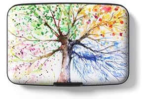 Hsxnam Credit Card Holder Wallet, RFID Blocking Credit Card Case Aluminum Metal Cute Business Card Holder Pocket ID Case for Women Men, Tree of Life