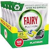 Fairy Platinum Detersivo Pastiglie Lavastoviglie Brillantante, 125 Capsule, Limone, Con Sistema Di Prelavaggio Integrato, Eff