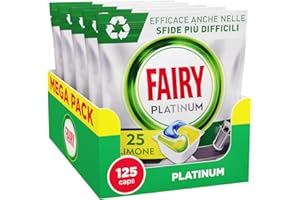 Fairy Platinum Detersivo Pastiglie Lavastoviglie Brillantante, 125 Capsule, Limone, Con Sistema Di Prelavaggio Integrato, Efficace Nelle Sfide Difficili Contro Lo Sporco