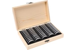Kyrio Confezione da 50 portamonete portamonete in legno con capsule rotonde in plastica per monete, portamonete portamonete per raccoglitori di monete (18 mm/20 mm/23 mm/25 mm/27 mm/30 mm)