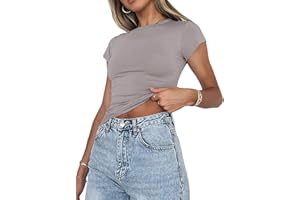 KUKEYIEE Camiseta Básica Slim Fit para Mujer Top Manga Corta Y2K Tops TikTok Influence Crop Top Club Party Streetwear