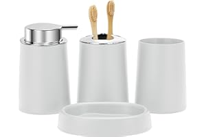 FEILANDUO Bathroom Accessories Set, 4 Pcs Bathroom Accessory Gift Soap Dispenser and Toothbrush Holder Set, Soap Dish, Toothbrush Cup, Modern Bathroom Decor (White)