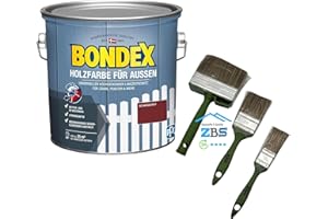 zbs24 Bondex Holzfarbe für Außen, hochdeckender Wetterschutzanstrich, Wetter- & UV-beständig, atmungsaktiv inkl. 3-teiligem Pinselset (schwedenrot, 2,5 Liters)