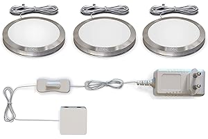 B.K.Licht lot de 3 spots en saillie, spots LED vitrine, cuisine, armoire, 170Lm par spot, blanc chaud 3000K, spots LED cuisine, accessoires inclus, Aluminium