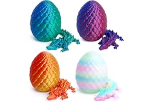 Flavery 4 Pack 3D Printed Dragon Egg Small, Easter Eggs with Dragon Inside, Articulated Crystal Dragon Fidget Toy, Easter Basket Stuffers(Blue+red+Green+Glow)