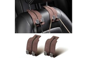 Car Seat Hooks,Suede Leather Metal Hook,Multifunctional Double Headed Car Seat Backrest Storage Hook, Very Suitable For Hanging Handbags, Wallets, Shopping Bags, Jackets, 2 Pack (brown)