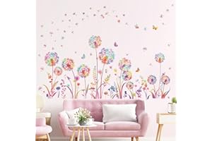 decalmile Pegatinas de Pared Diente de León Vistoso Vinilos Decorativos Flores Plantas Mariposa Adhesivos Pared Infantiles Habitación Dormitorio Salón