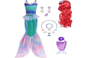 AODOKAT Little Girls Mermaid Costume Kids Princess Mermaid Ariel Costumes Set with Accessories For Fancy Dress Up Cosplay Party Outfits Halloween Carnival