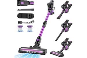 SANFNZ Akku Staubsauger, 45KPA/550W/60 Mins Laufzeit Staubsauger Kabellos, Super Leise/Selbststehender, Kabelloser Staubsauger mit Anti-Verwicklung, Staubsauger Tierhaare für Hartböden/Teppich/Tierhaare