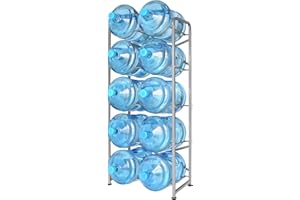 Ationgle 5 Gallon Water Jug Rack for 10 Cooler Bottles, Multiple Tier Heavy-Duty Metal Water Bottle Holder with X Frame, Detachable Water Bottle Storage Organizer for Kitchen Office, Silver Grey