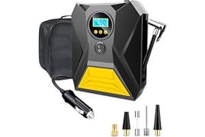 Gemokrt Gonfleur Pneus Voiture, 12V Compresseur À Air Portatif avec Fonction Mémoire, 3 Adaptateurs de Buses, Gonflage Rapide Compresseur pour Vélo