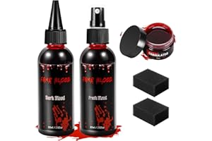ZENGOD Großes Volumen Halloween Kunstblut Set, 80ML Kunstblut Spray, 80ml Tropfendes Blut, 30g Blutcreme, Abwaschbares Kunstblutspray für Halloween Vampir Zombie Narben Schminke SFX Makeup Set