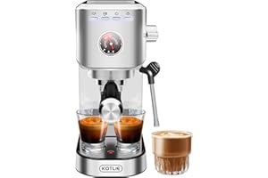 KOTLIE Cafetera Express, Cafeteras de Café de Bomba Tradicional Compacta de 20Bar con Espumador de Leche, Acero Inoxidable,1L
