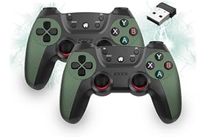 XIXIMENG 2 Pack Controller wireless USB per Multiplayer, Controller di gioco a doppio shock per Linux/Android/Phone/Windows PC/TV Box, Gamepad Joystick Plug & Play con Joystick a effetto Hall (Verde)
