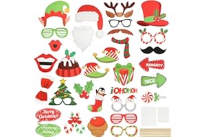 HONMOK 60 Pieces Christmas Props for Photobooth, Christmas Photo Props, Xmas DIY Funny Selfie Props, Merry Chiristmas Photobooth Party Props Accessories for Adults Kids