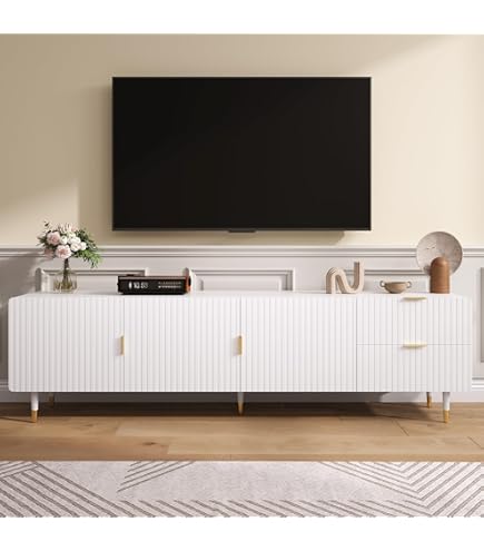 KOMHTOM TV Board Grauschwarzer Fernsehertisch TV Schrank mit Vier Türen