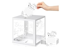 Pajean 50 Pcs Greenery Share a Memory Card Box with Transparent Windows for Celebration of Life, Wedding, Birthday, Graduation, Bridal Shower Guest Card Ideas (White)