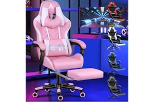 ALFORDSON Sedia da Gaming con Poggiapiedi e Cuscino Lombare, Sedia da Ufficio ergonomica per Computer con Reclinazione a 150°, Sedia da Scrivania per Videogiochi in Pelle, Portata 180 kg, Rosa