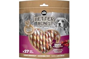 ZEUS BetterBones – Bocadillo masticable Suave para Perros sin Piel cruda con Pato y arándano, 12,5 cm, Paquete de 27 Unidades