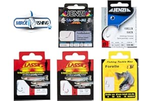 MiRoeFishing Angelhaken mit Vorfach Set 48St. Für Forellen besonders scharfe Fischhaken in verschiedenen Größen und Längen.