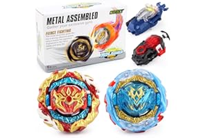 OBEST Bley Peonzas de Batalla y Lanzador Niños Juguetes, B-188-1-2, 2Pcs Metal Fusion 4D de Combate Turbo Burst Gyro Spinners y 2 Launcher Blade Conjunto, Niños Navidad Cumpleaños Año Nuevo Regalos