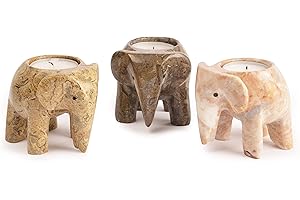 FOSSIL GIFT SHOP Marble Elephant Tea Light Candle Holder Collection - Fossilstone Collection