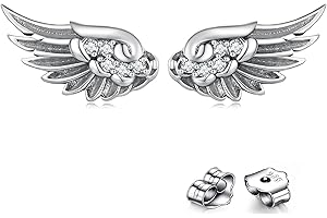 Bellitia Jewelry Boucles d'oreilles Ailes d'ange Femme en Argent Sterling 925, Clous d'oreilles Plumes Ange avec Oxyde de Zirconium pour Femmes Filles