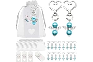 YIBANG 20 Pcs Guardian Angel Keychain with Blue Pearl Angel Pendant Keyring Clips+Organza Gift Bags+Thank You Tags, for Baby Shower Favours Wedding Favours Party Favours (Blau)
