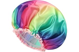 mikimini Gorro de ducha grande para mujer de pelo largo, paquete de 2, doble capa impermeable, extragrande, reutilizable, lavable, suave gorro de ducha de moda arcoíris