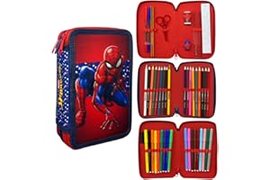 CARTOON Astuccio 3 zip Spiderman Marvel completo 44 pezzi cancelleria multiscomparto penne matite colori pennarelli giotto per la scuola