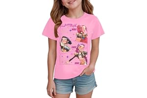 WOGOYO Kpop D-Demon H-Hunters T-Shirt à Manches Courtes pour Fille Garçon Huntrix Huntr/X Tee Shirt à Manche Courte Col 110-160 Hauts Tee Shirt uni décontracté Col Rond ﻿