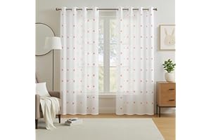 Deconovo Stores Gardinen Vorhang Transparent Ösen Vorhänge Kinderzimmer Dekosachals Leinenoptik Stern, 240x140 cm(HöhexBreite), Orange, 2er Set