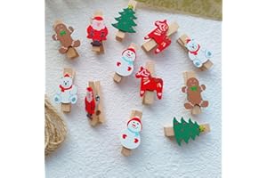 HERZWILD 60pcs weihnachten Wäscheklammer Holz F. Adventskalender Weihnachten Holzklammern zum Foto Kleine Handwerk klammern für Party Weihnachten Dekoration Hochzeit (color)