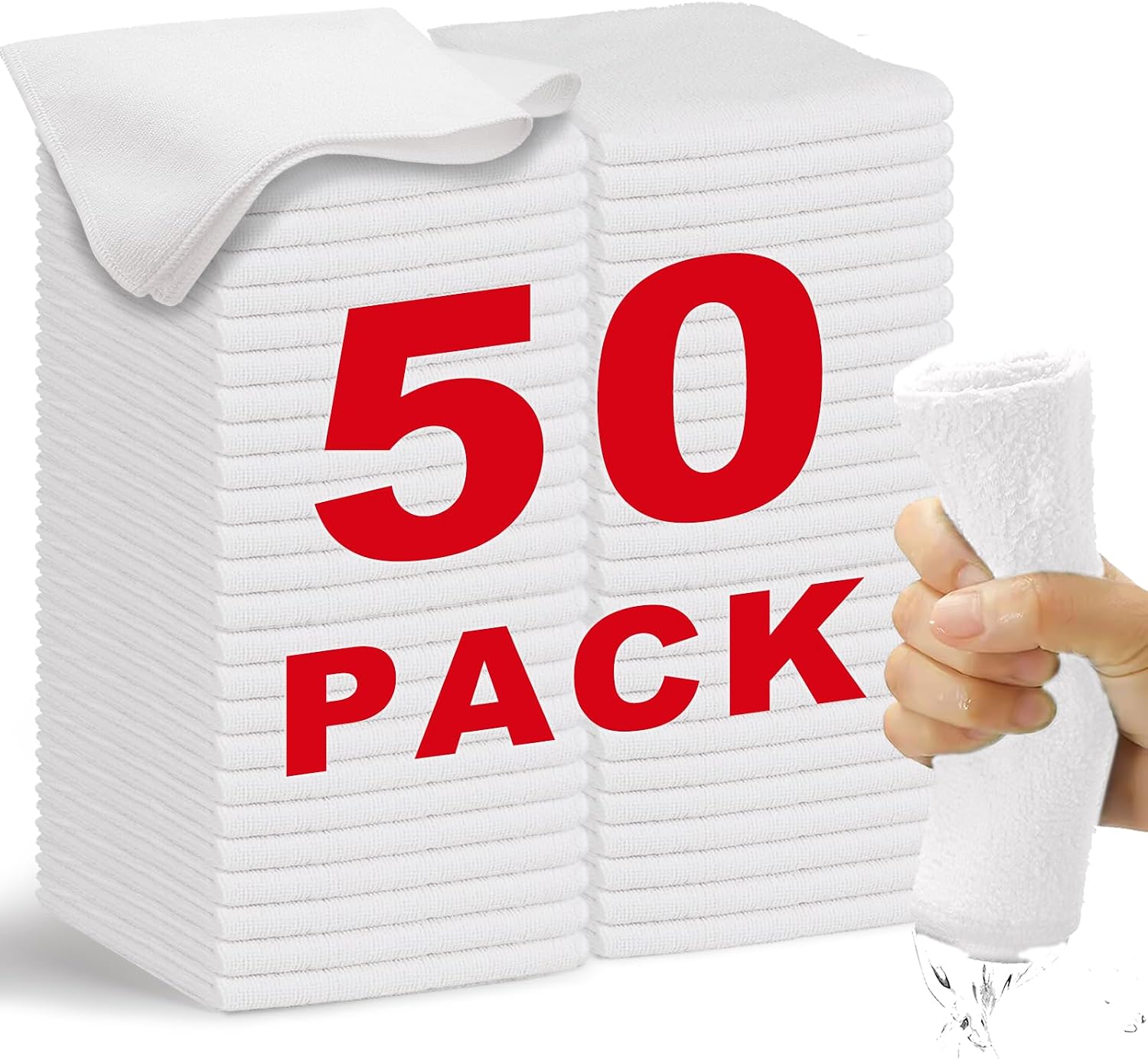 WEAWE 50 Paños de Bayeta Microfibra (30,5 x 30,5 cm), Suaves, Absorbentes, Reutilizables Multiusos Limpieza Cocina, Coche, Cristales, Balletas Microfibra (Blanco)
