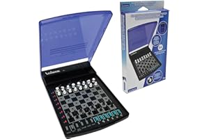 Lexibook, Set di scacchi elettronico da viaggio, 32 pezzi, 64 livelli di difficoltà, 1 a 2 giocatori, Gioco di strategia, Gioco da tavolo per famiglie, LCG500