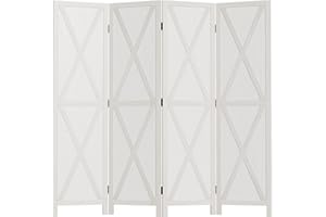 HOMCOM Paravento da Interno a 4 Pannelli Pieghevole, 182x170 cm Separé Divisorio per Ambienti Interno in Legno per Casa, Soggiorno e Ufficio, Bianco
