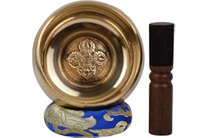 BERMONI Meditation Tibetan Plain Singing Bowl with Bajra Crafted and protective pouch. For Mindfulness, Relaxation & Healing (GOLD6-2) (B52)