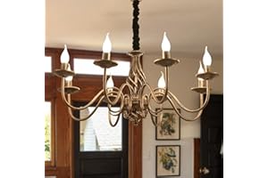 ‎JIINOO JIINOO Kronleuchter im Traditionellen Landhausstil, Vintage Höhenverstellbarer Kerzenleuchter aus Schmiedeeisen Bronze, 8 Lichter Bauernhaus klassische Pendelleuchte für Küche Esszimmer Wohnzimmer
