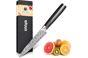 oFuun Cuchillo Universal Damasco, 12,5cm Multifuncionales Cuchillos Japones de Acero Damasco de 67 Capas, Mango de Material G10, Cuchillo de Cocinero Profesional para Cortar Verdura, Fruta, Carne